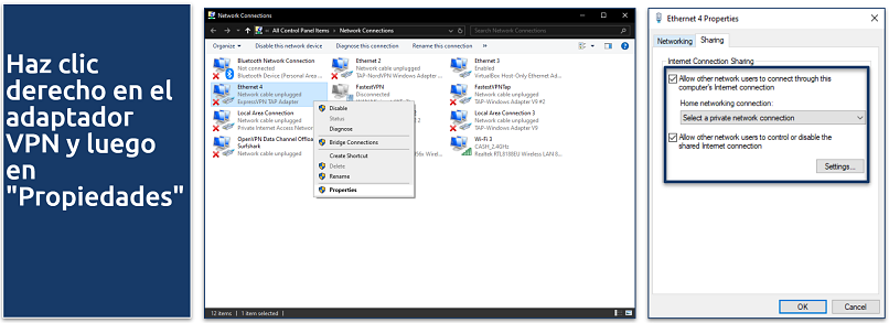 Screenshot of the network connection settings on Windows