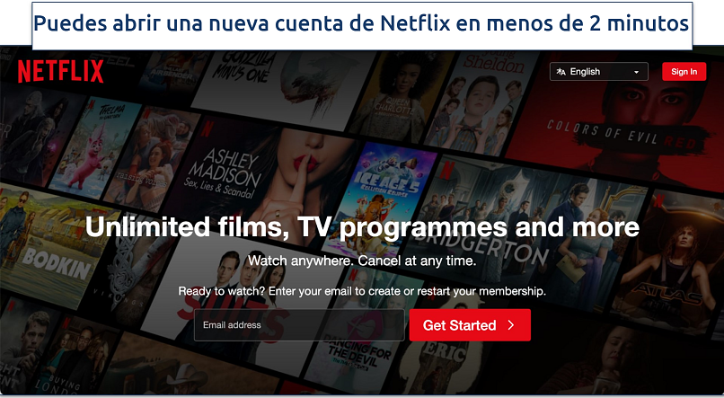 Una captura de pantalla que muestra cómo suscribirse a Netflix por Internet