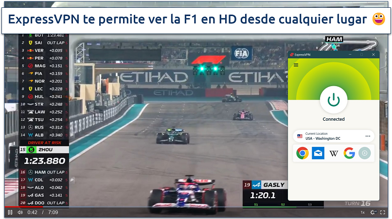 Transmisión de la carrera de F1 del Gran Premio de Abu Dabi con ExpressVPN conectada a EE. UU.