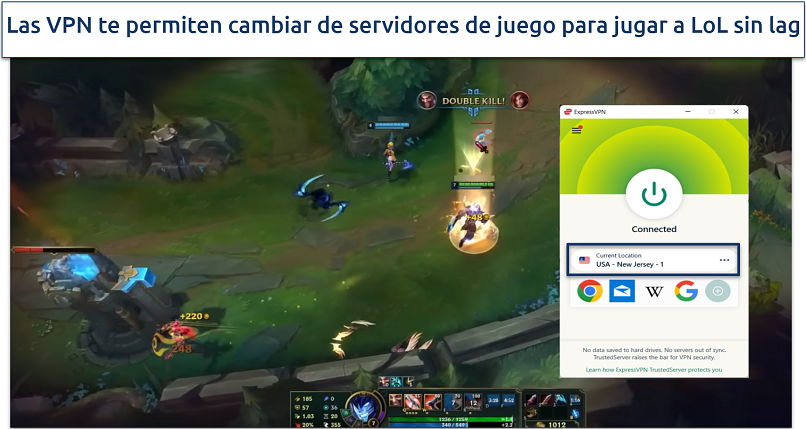 Captura de pantalla de una partida de League of Legends con ExpressVPN conectada