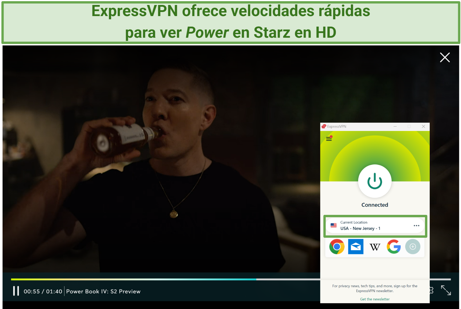 Captura de pantalla de ExpressVPN desbloqueando Starz