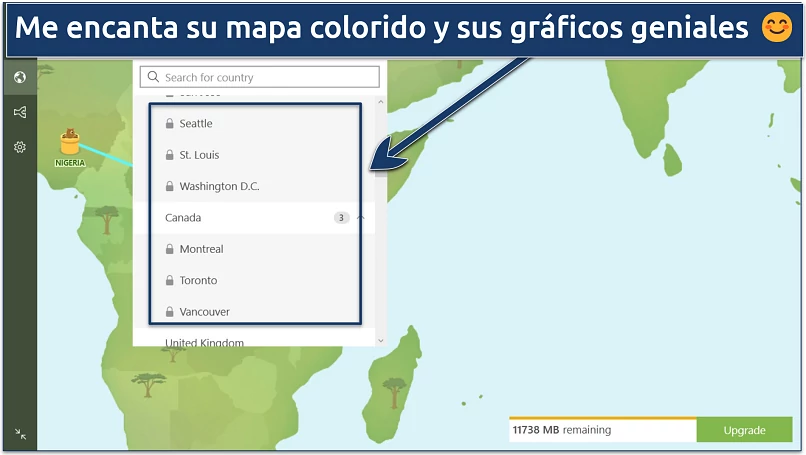 Captura de pantalla de la interfaz gráfica de TunnelBear en su aplicación para Windows