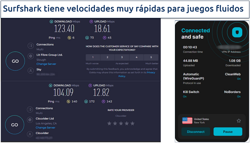 Image showing speed results from Surfshark