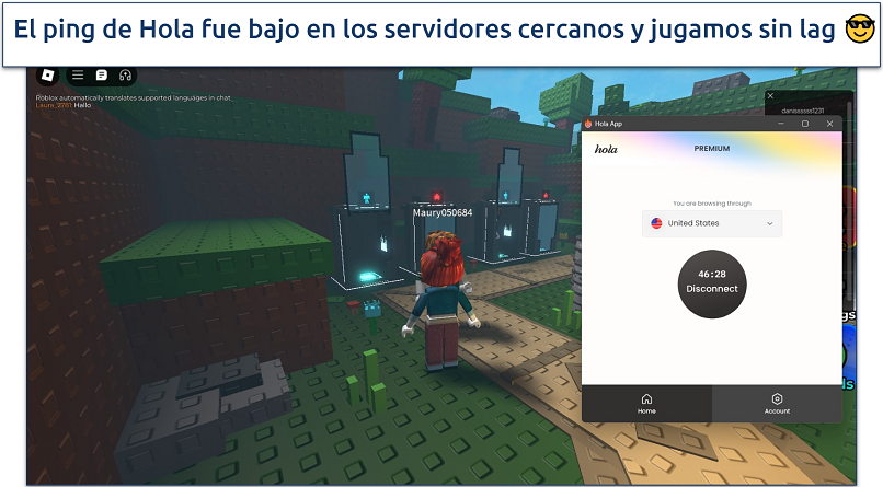 Captura de tela do jogo Roblox com Hola VPN conectado