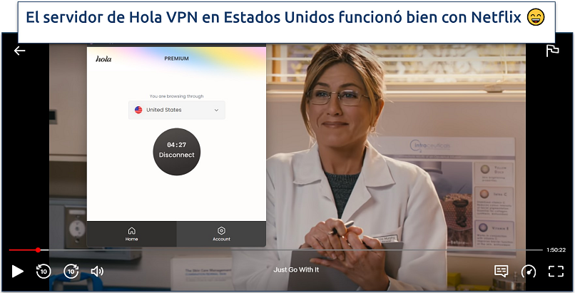 Captura de tela da Netflix US streaming com Hola VPN conectado