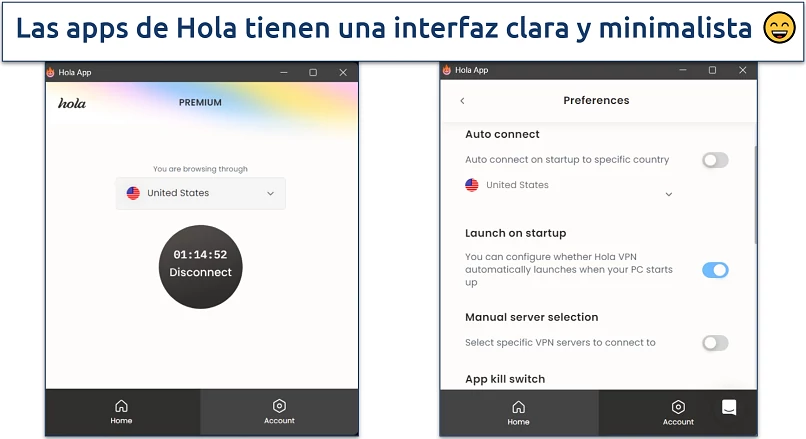Captura de tela da UI da Hola