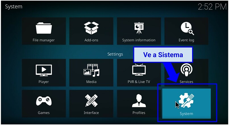 A screenshot of Kodi setting options