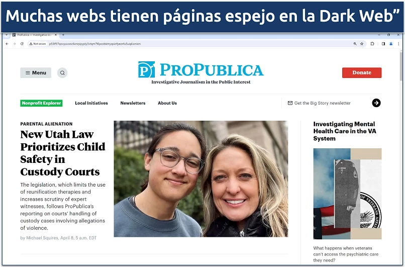 A screenshot of ProPublica's dark web site