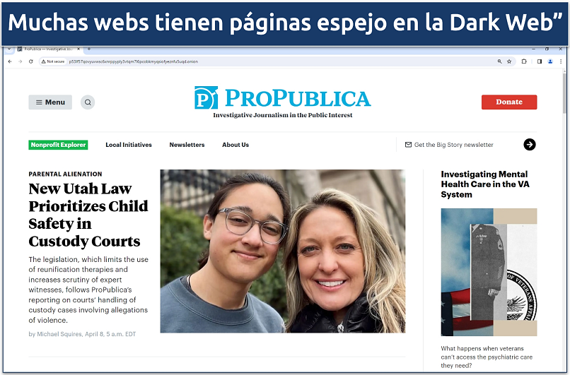 A screenshot of ProPublica's dark web site