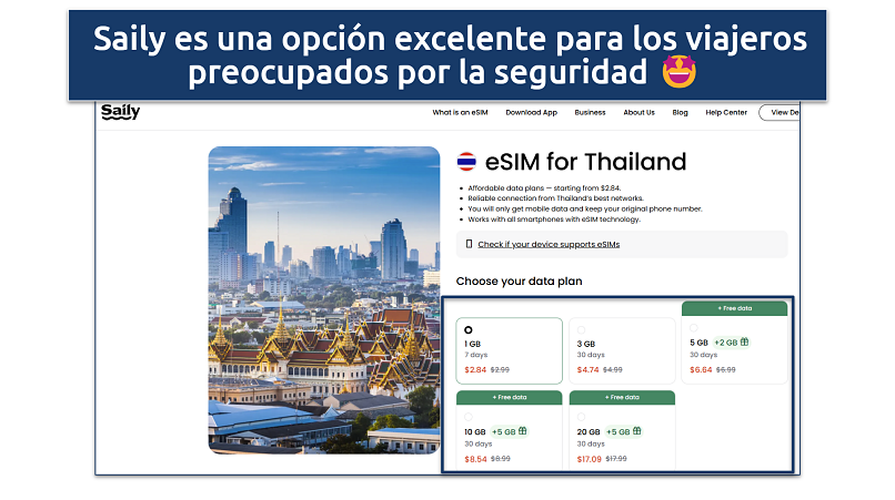 Captura de pantalla de la web de Saily