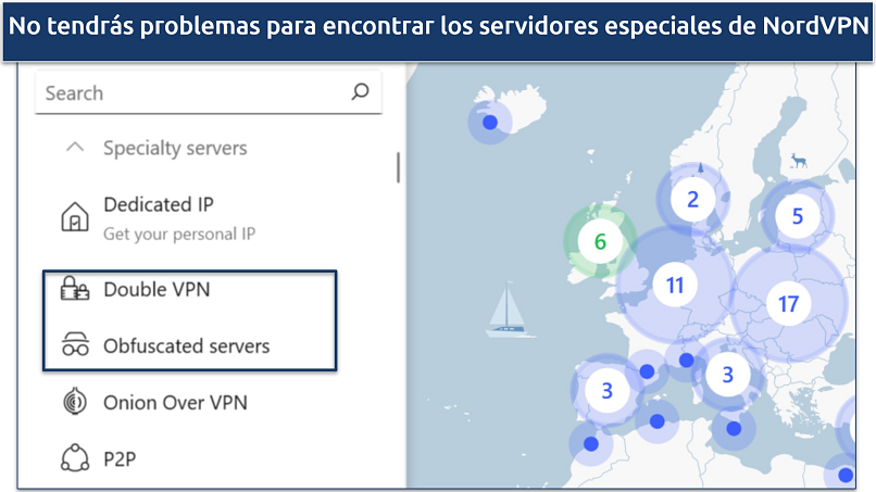 Screenshot of NordVPN dashboard showing Double VPN and Obfuscated server