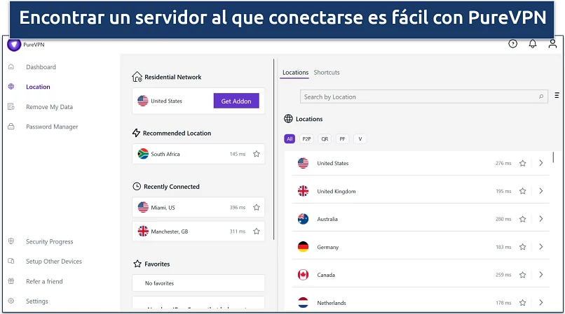 Screenshot of PureVPN clutter-free Windows dashboard