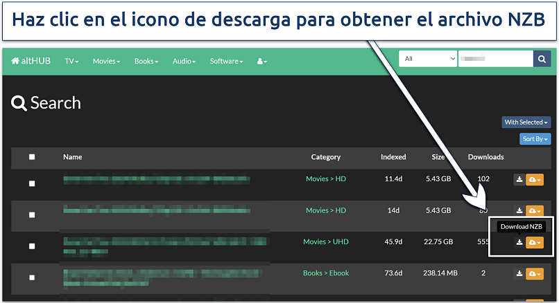 Screenshot showing the altHUB indexer page