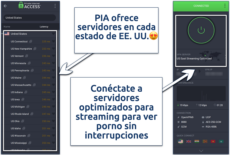 Screenshot of PIA's mobile app