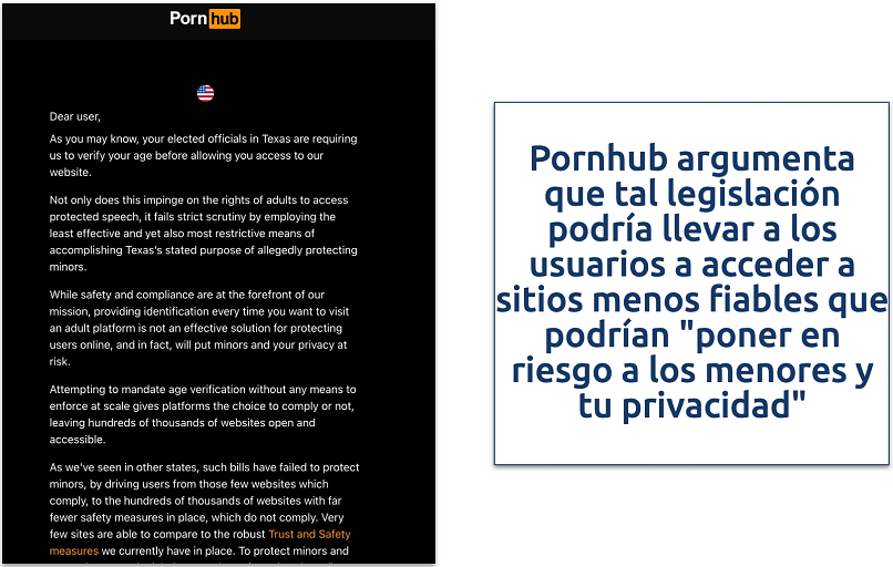 Screenshot of Pornhub being blocked in texas