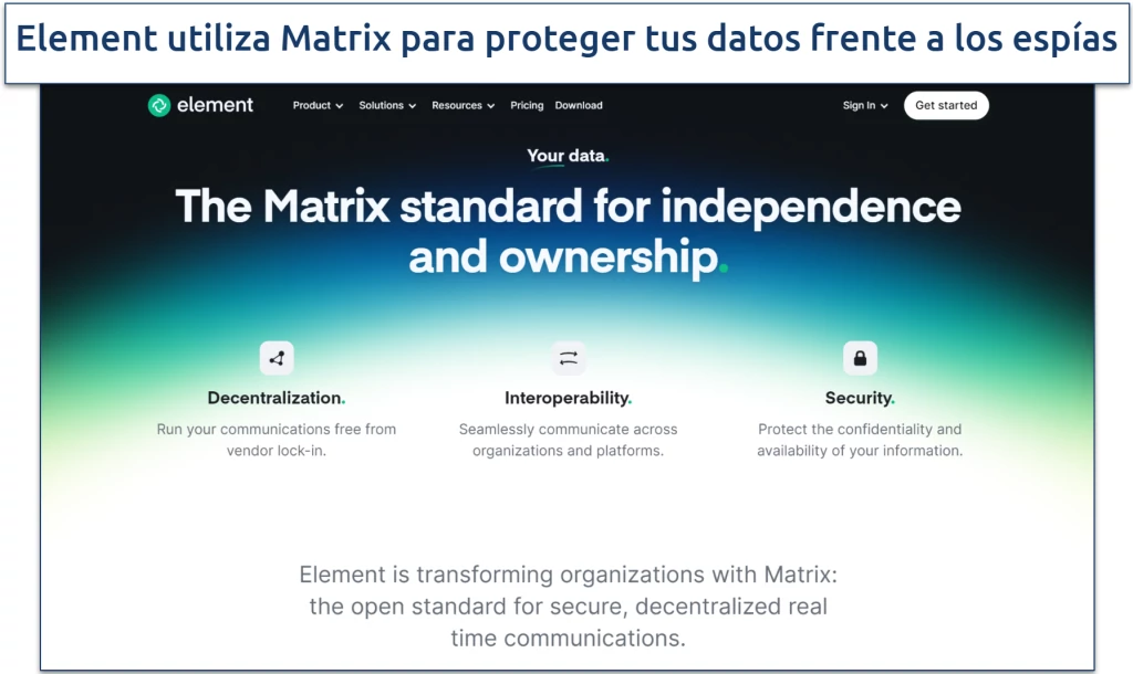  Screenshot of the Element app's webpage