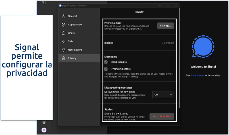Screenshot of the Signal app