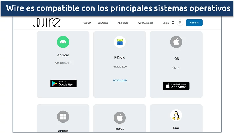 Screenshot of the Wire app's webpage