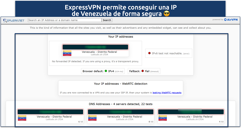 image showing the IP leak test of ExpressVPN