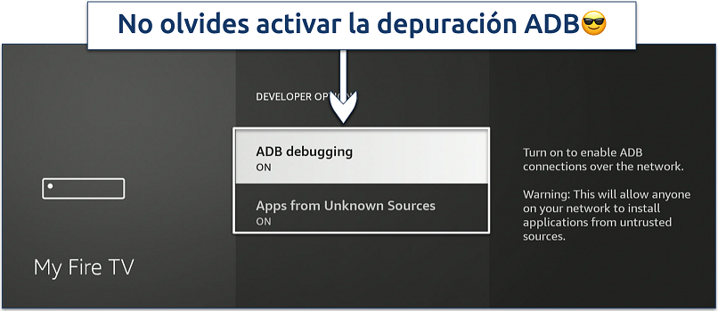 Screenshot showing how to enable apps from unknown sources on Firestick