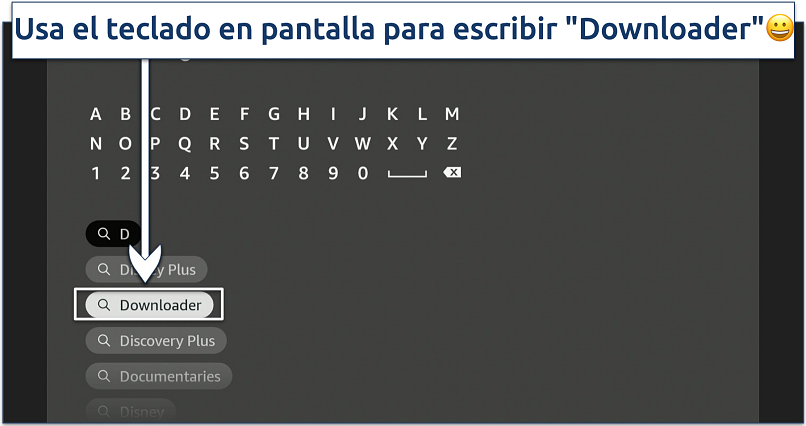 Screenshot showing how to search for the Downloader app