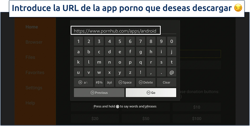 Screenshot showing how to input URL of the porn app you want to download