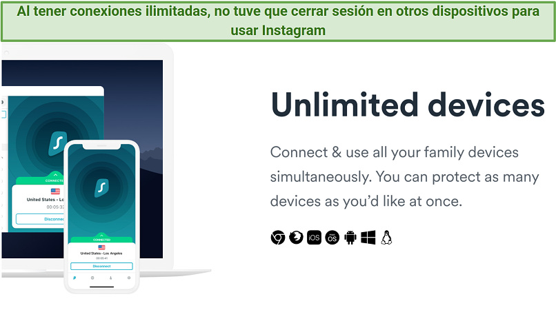 Screenshot showing Surfshark's unlimited device connections