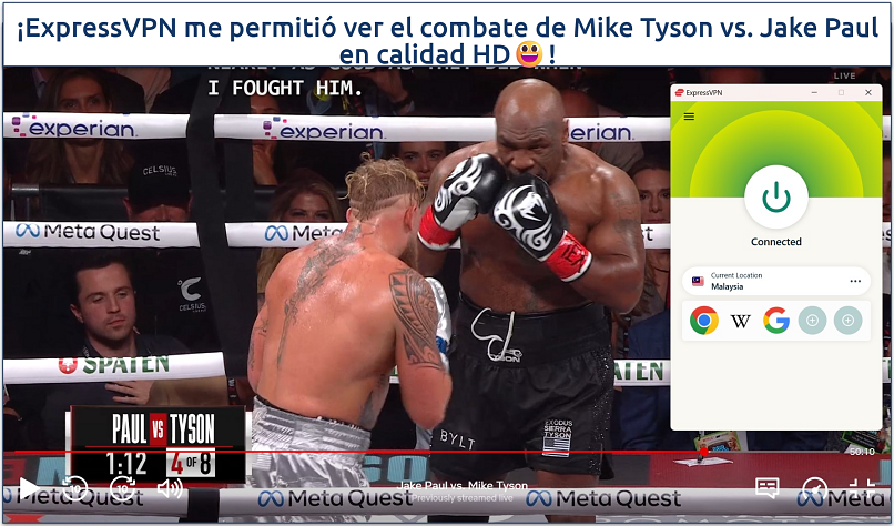 Captura de pantalla de la transmisión del boxeo Jake Paul vs Mike Tyson en Netflix conectado a ExpressVPN