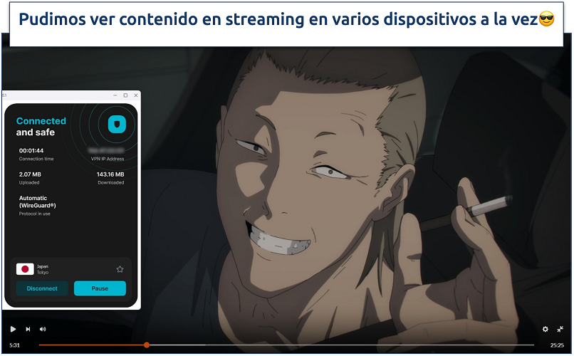 Captura de pantalla de Chainsaw Man en Crunchyroll mientras estaba conectado al servidor japonés de Surshark