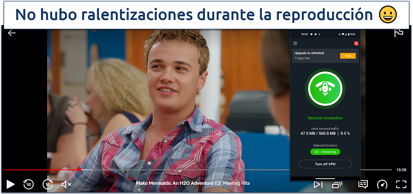 Captura de pantalla de Seinfeld reproduciéndose en Netflix EE. UU. mientras estaba conectado a un servidor de Avira Phantom VPN en EE. UU.