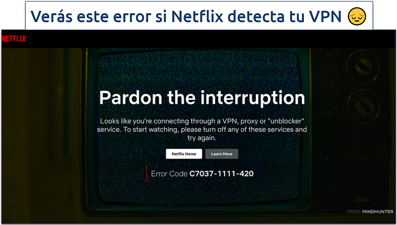 Captura de pantalla del mensaje de error de VPN, proxy o desbloqueador de Netflix C7037-1111-420