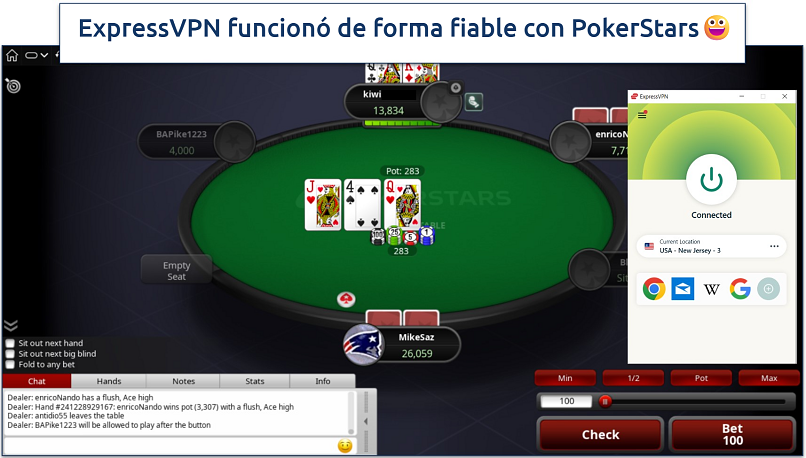 Captura de pantalla de ExpressVPN en Nueva Jersey