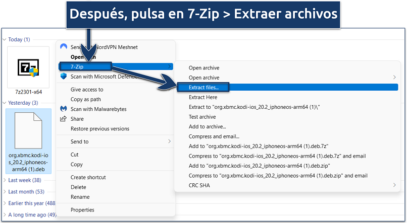Image showing how to extract files with 7-Zip