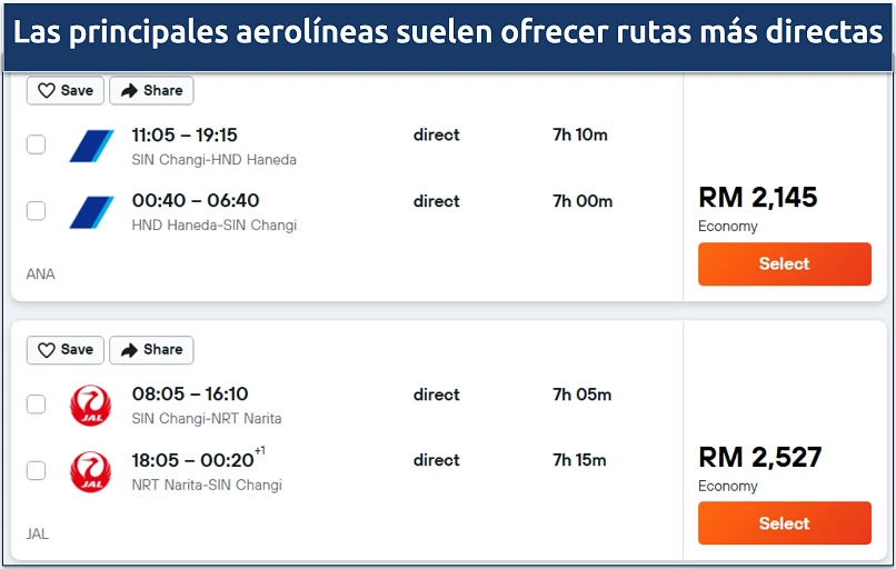 Screenshot of a Kayak flight search showing prices from major carriers
