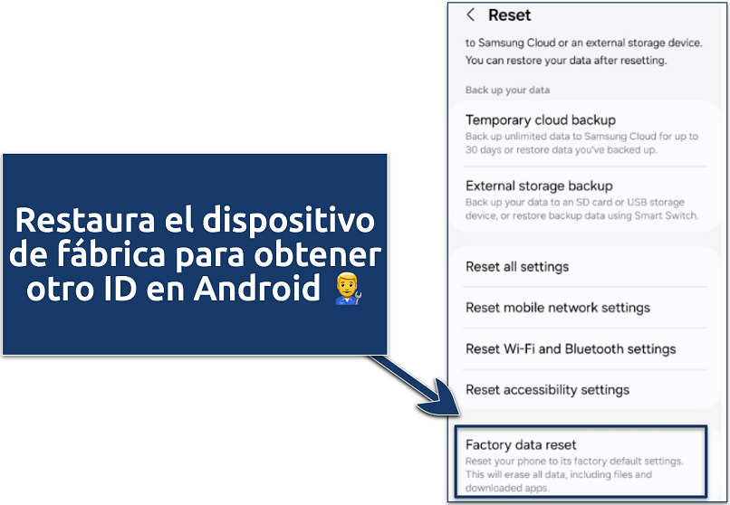 An image of factory data reset in Android settings