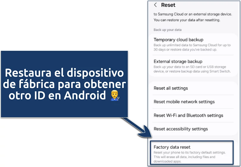 An image of factory data reset in Android settings